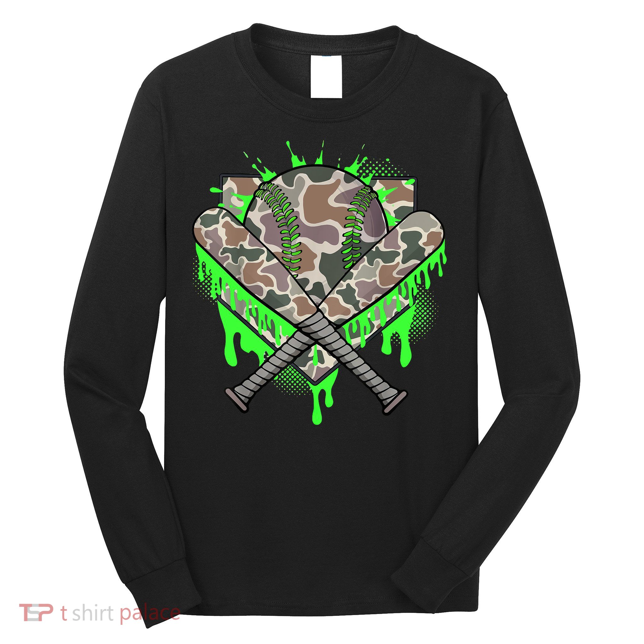 Baseball Drip For Boy Ice Cream Dripping Boy Baseball Camo  Long Sleeve Shirt