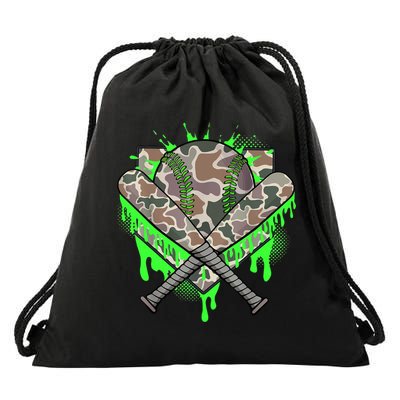Baseball Drip For Boy Ice Cream Dripping Boy Baseball Camo  Drawstring Bag