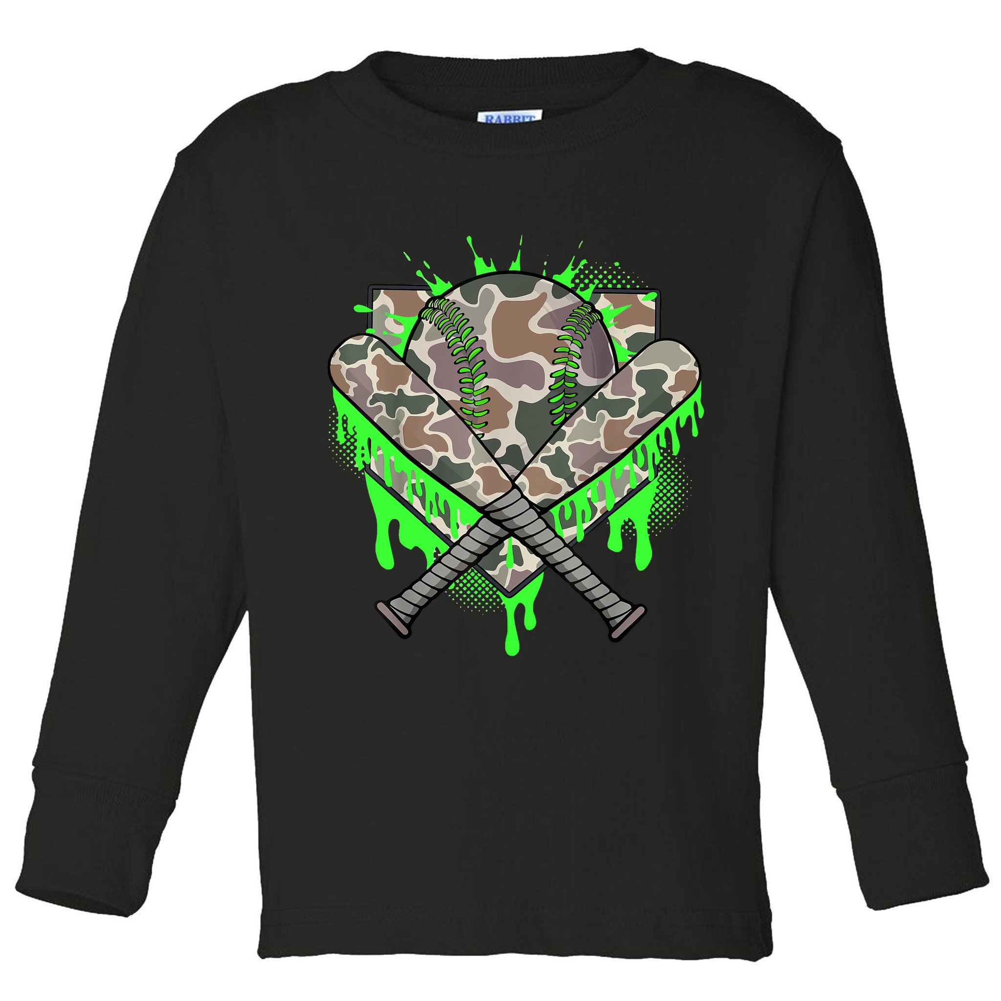 Baseball Drip For Boy Ice Cream Dripping Boy Baseball Camo  Toddler Long Sleeve Shirt