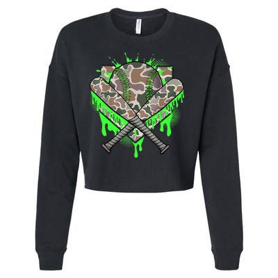 Baseball Drip For Boy Ice Cream Dripping Boy Baseball Camo  Cropped Pullover Crew