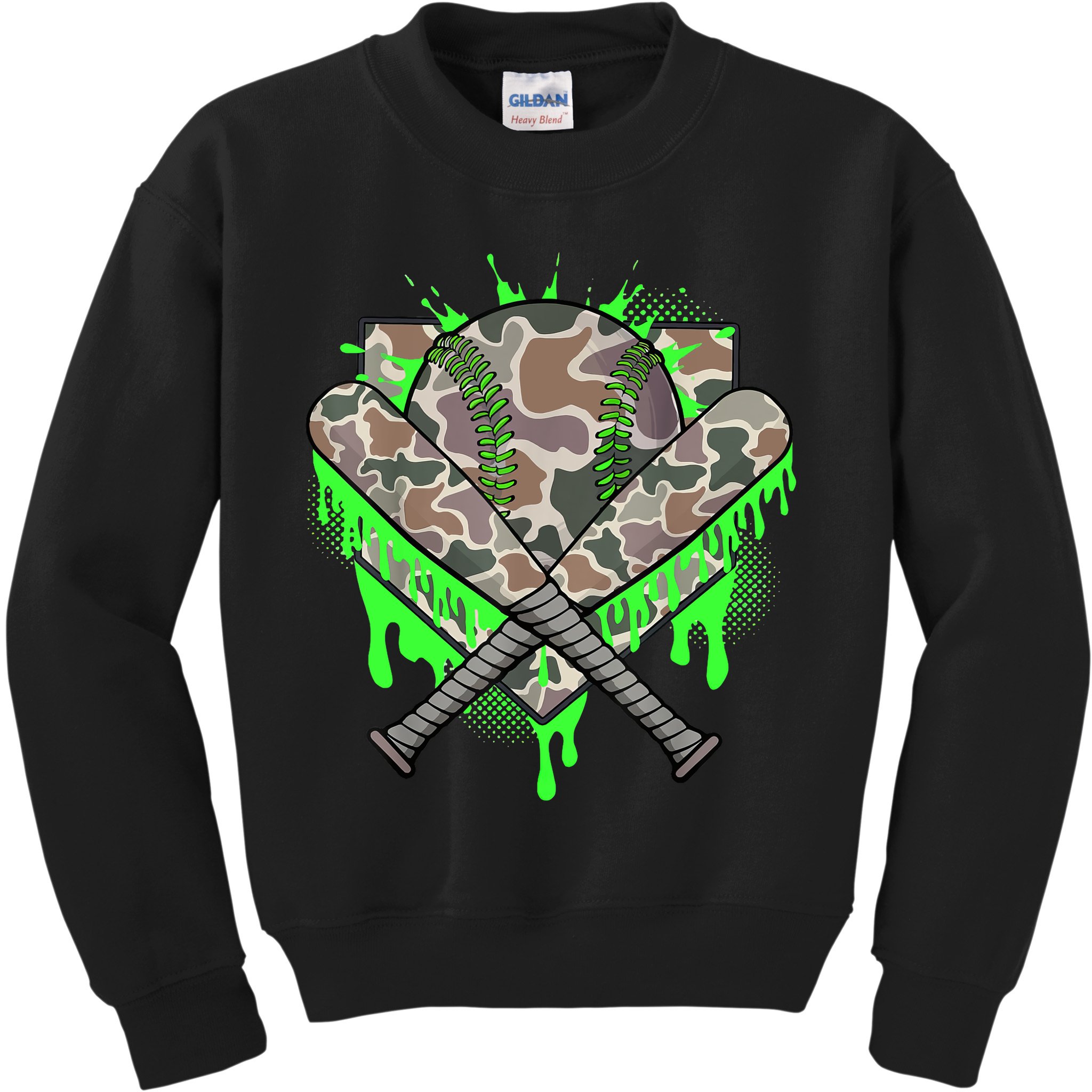 Baseball Drip For Boy Ice Cream Dripping Boy Baseball Camo  Kids Sweatshirt