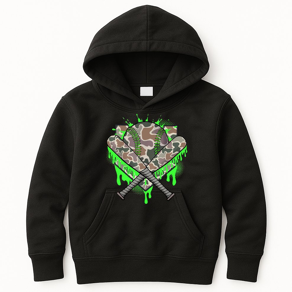 Baseball Drip For Boy Ice Cream Dripping Boy Baseball Camo  Kids Hoodie