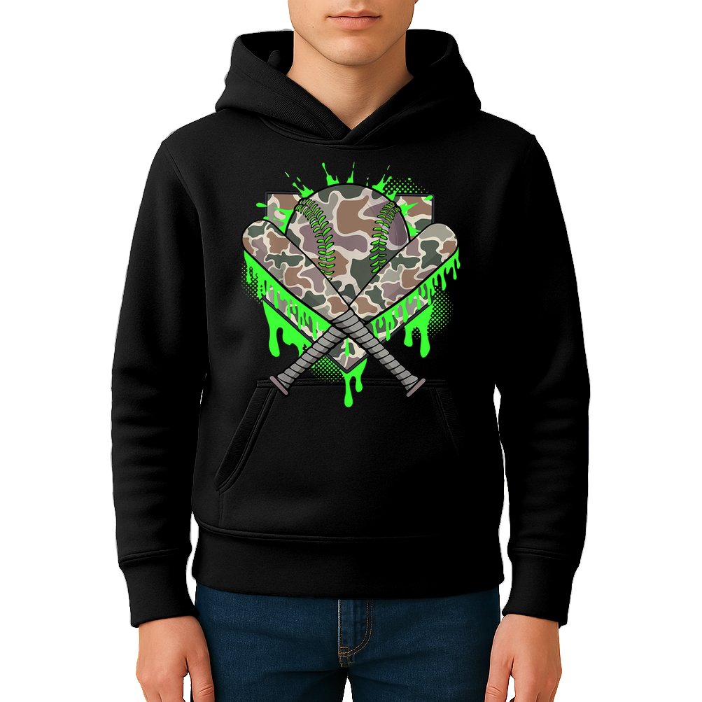 Baseball Drip For Boy Ice Cream Dripping Boy Baseball Camo  Kids Hoodie
