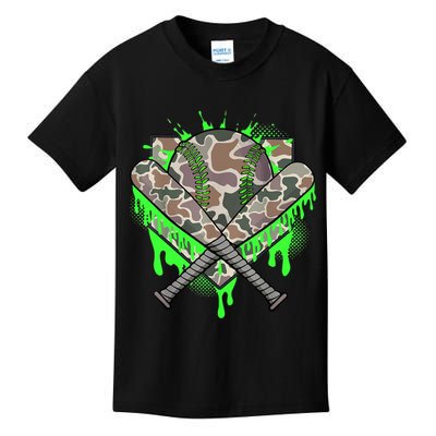 Baseball Drip For Boy Ice Cream Dripping Boy Baseball Camo  Kids T-Shirt