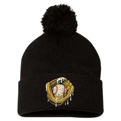 Baseball Drip For Ice Cream Drip Respect The Drip Pom Pom 12in Knit Beanie