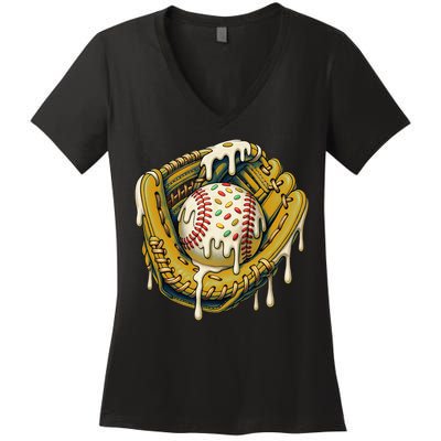 Baseball Drip For Ice Cream Drip Respect The Drip Women's V-Neck T-Shirt