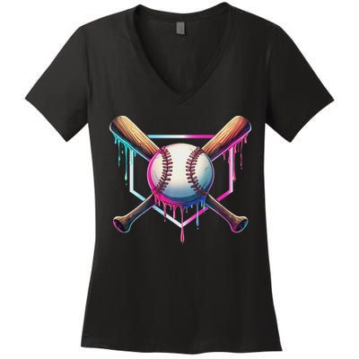Baseball Drip For Ice Cream Respect The Drip Women's V-Neck T-Shirt