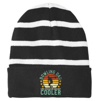 Bowling Dad Funny Fathers Day Gift For Bowler Striped Beanie with Solid Band