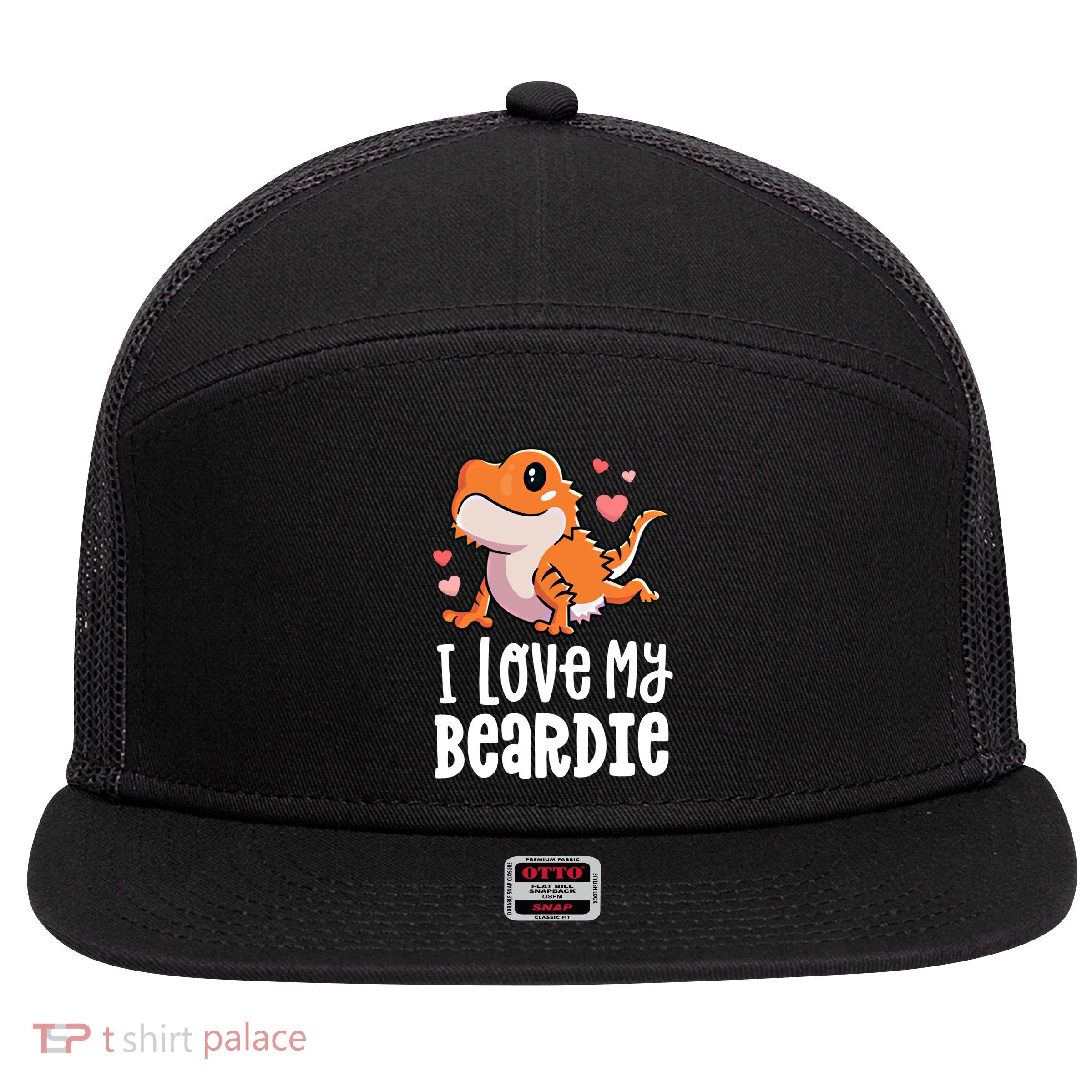 Bearded Dragon Funny Gift I Love My Beardie Gift Funny Gift 7 Panel Mesh Trucker Snapback Hat