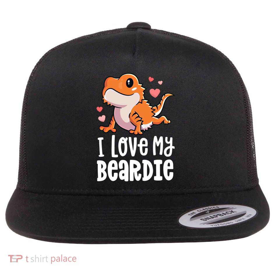 Bearded Dragon Funny Gift I Love My Beardie Gift Funny Gift Flatbill Hat