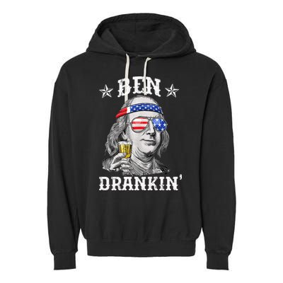 Ben Drankin Funny 4th Of July Garment-Dyed Fleece Hoodie