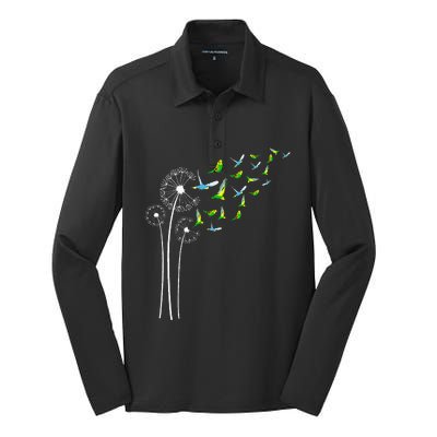 Budgie Dandelion Flower For Dandelions And Parakeet Lover Silk Touch Performance Long Sleeve Polo