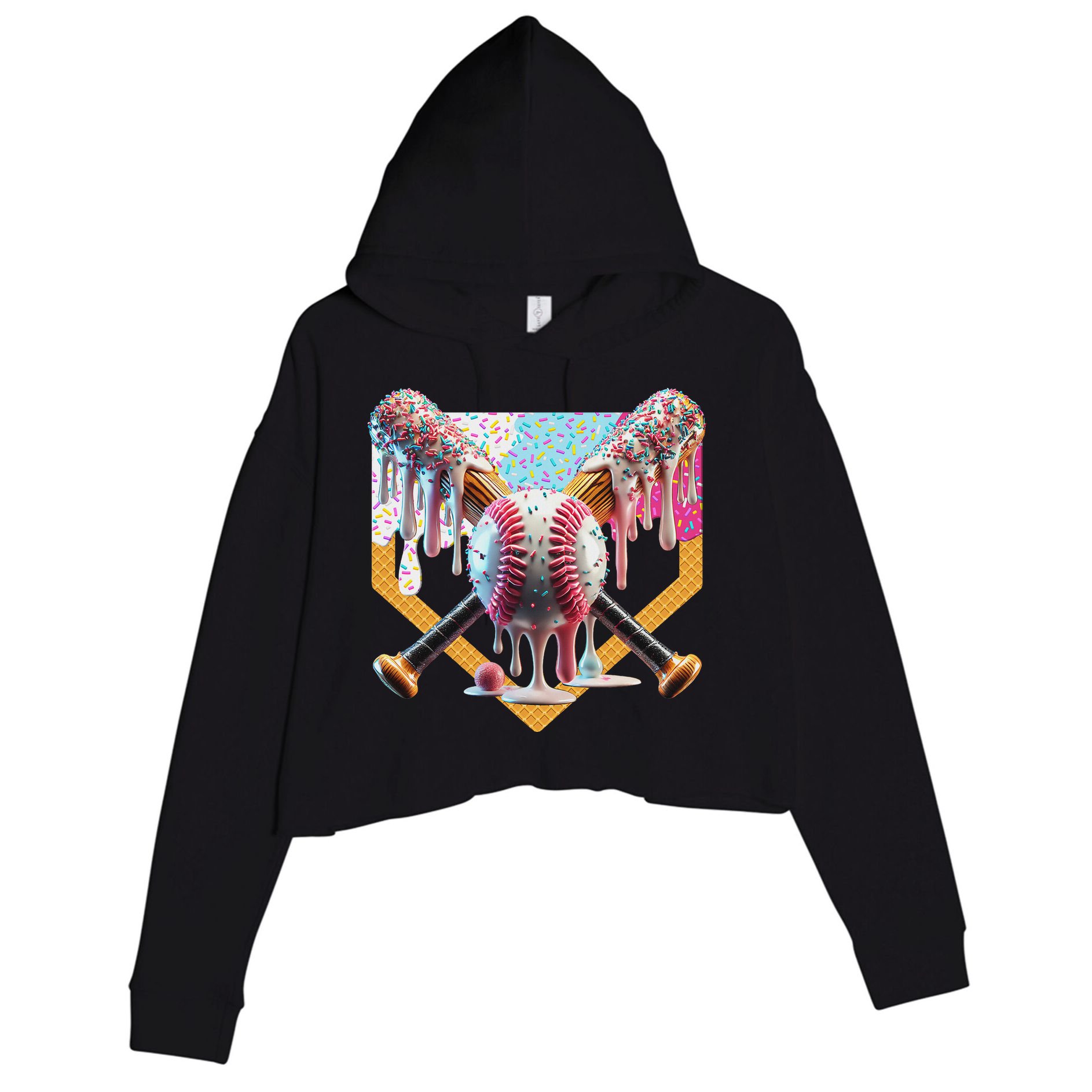 Baseball Drip For Ice Cream Drip For Boy Baseball Crop Fleece Hoodie