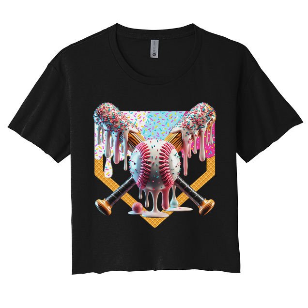Baseball Drip For Ice Cream Drip For Boy Baseball Women's Crop Top Tee