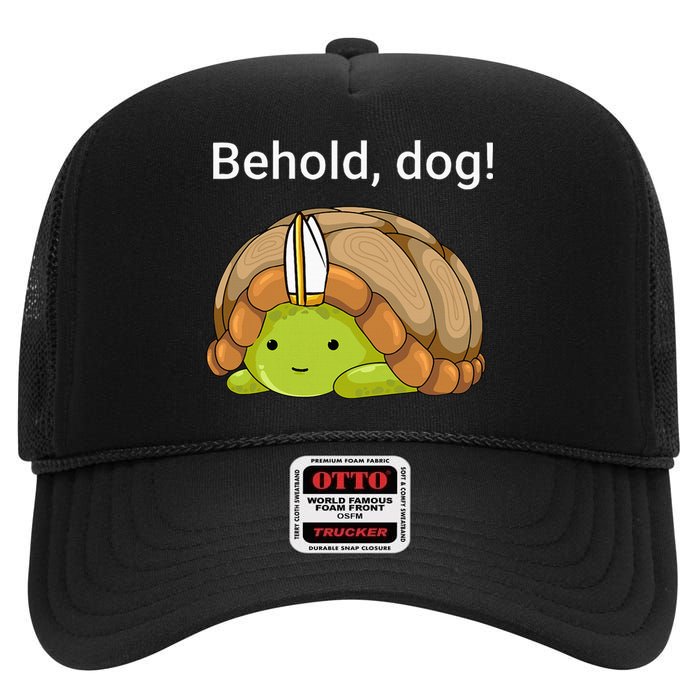 Behold Dog Funny Turtle Wearing A Priest Hat High Crown Mesh Back Trucker Hat