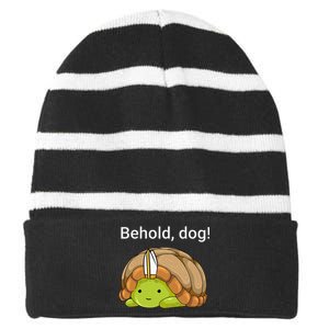 Behold Dog Funny Turtle Wearing A Priest Hat Striped Beanie with Solid Band