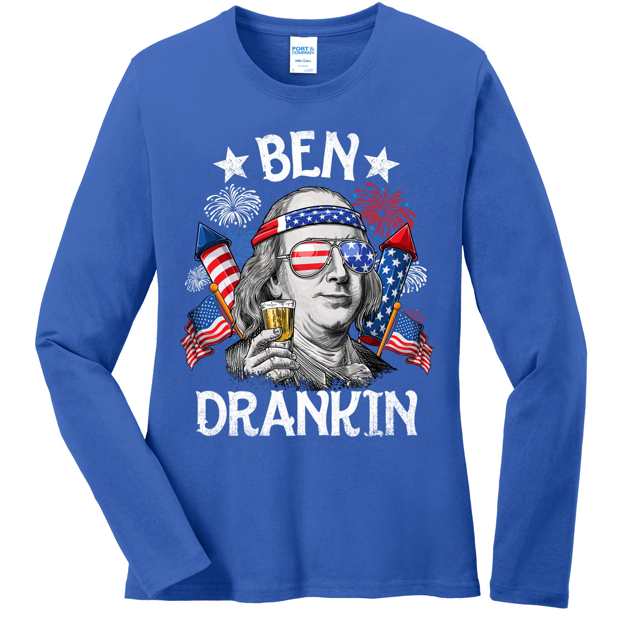 Ben Drankin Funny 4th Of July Shirts Fireworks Patriotic Ladies Long Sleeve Shirt