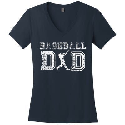 Baseball Dad Funny Fathers Day Gift For Daddy Papa Father Women's V-Neck T-Shirt