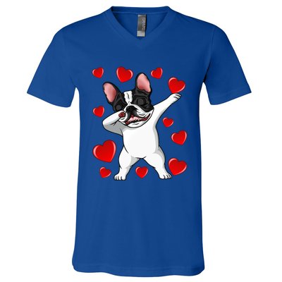 Brindle Dabbing French Bulldog Heart Valentines Day Gift Cute Gift V-Neck T-Shirt