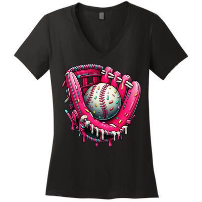 Baseball Drip For Ice Cream Drip Baseball Women's V-Neck T-Shirt