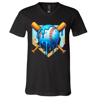 Baseball Drip For Ice Cream Drip Baseball V-Neck T-Shirt