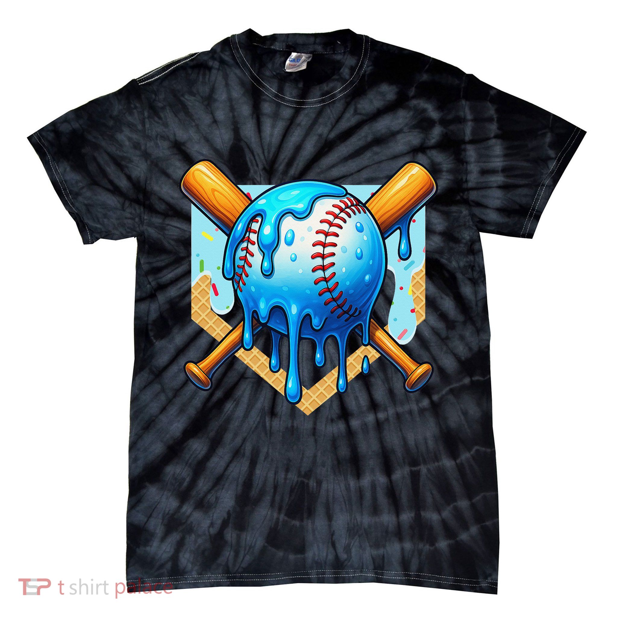 Baseball Drip For Ice Cream Drip Baseball Tie-Dye T-Shirt