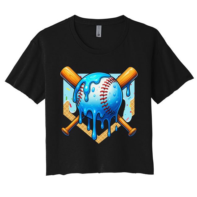 Baseball Drip For Ice Cream Drip Baseball Women's Crop Top Tee