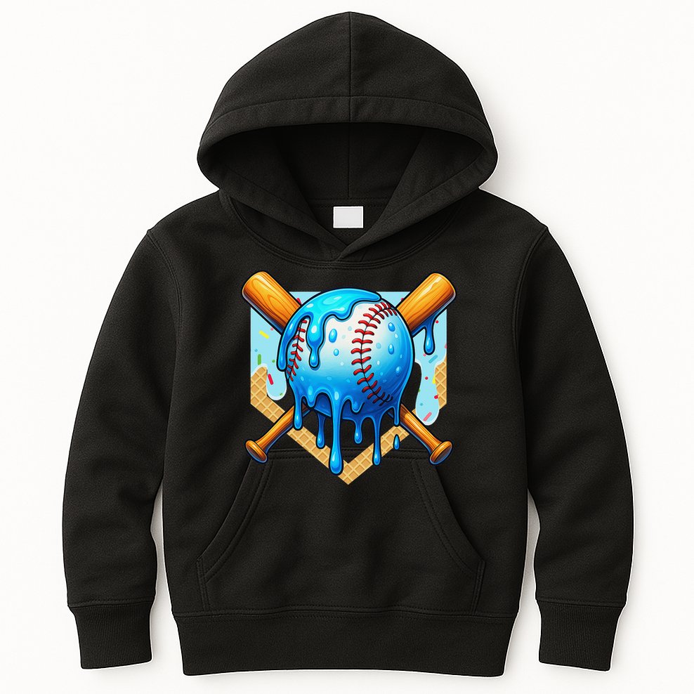 Baseball Drip For Ice Cream Drip Baseball Kids Hoodie