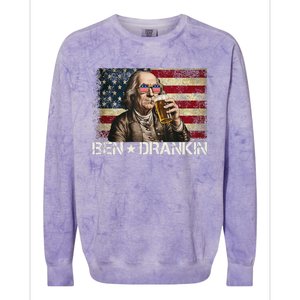 Ben Drankin Funny Beer 4th Of July Retro Usa Flag 4 July Colorblast Crewneck Sweatshirt