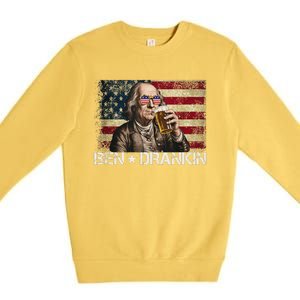 Ben Drankin Funny Beer 4th Of July Retro Usa Flag 4 July Premium Crewneck Sweatshirt