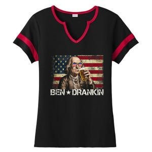 Ben Drankin Funny Beer 4th Of July Retro Usa Flag 4 July Ladies Halftime Notch Neck Tee