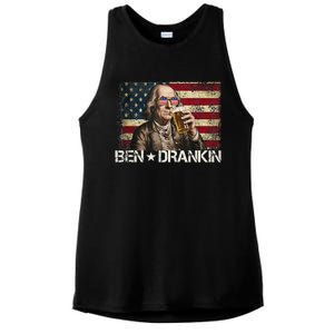 Ben Drankin Funny Beer 4th Of July Retro Usa Flag 4 July Ladies PosiCharge Tri-Blend Wicking Tank