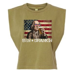 Ben Drankin Funny Beer 4th Of July Retro Usa Flag 4 July Garment-Dyed Women's Muscle Tee