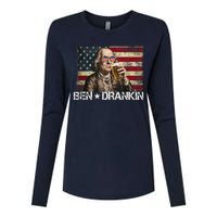 Ben Drankin Funny Beer 4th Of July Retro Usa Flag 4 July Womens Cotton Relaxed Long Sleeve T-Shirt