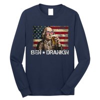 Ben Drankin Funny Beer 4th Of July Retro Usa Flag 4 July Long Sleeve Shirt