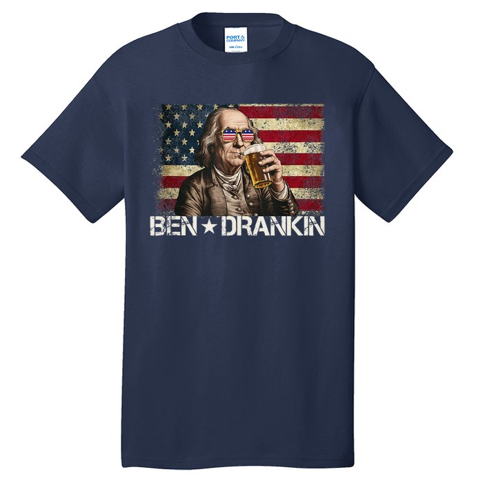 Ben Drankin Funny Beer 4th Of July Retro Usa Flag 4 July Tall T-Shirt