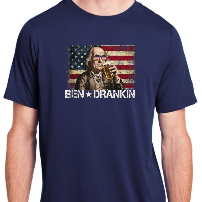 Ben Drankin Funny Beer 4th Of July Retro Usa Flag 4 July Adult ChromaSoft Performance T-Shirt