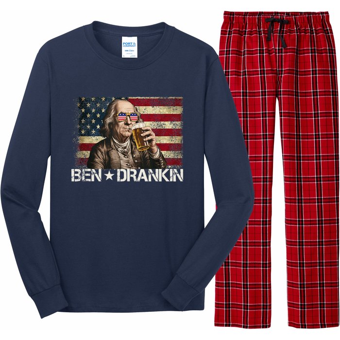 Ben Drankin Funny Beer 4th Of July Retro Usa Flag 4 July Long Sleeve Pajama Set