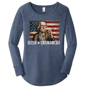 Ben Drankin Funny Beer 4th Of July Retro Usa Flag 4 July Women's Perfect Tri Tunic Long Sleeve Shirt