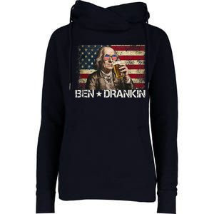 Ben Drankin Funny Beer 4th Of July Retro Usa Flag 4 July Womens Funnel Neck Pullover Hood