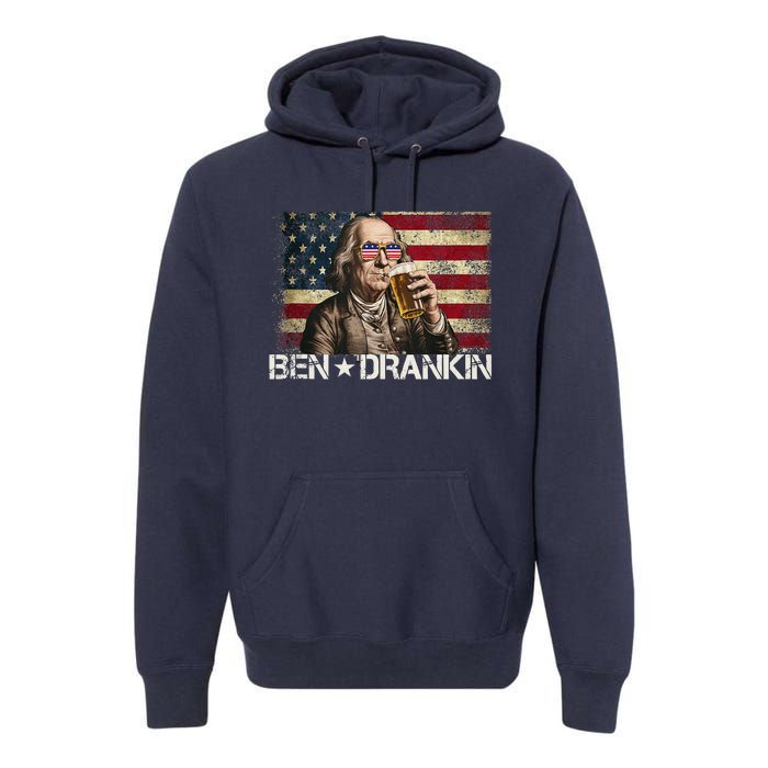 Ben Drankin Funny Beer 4th Of July Retro Usa Flag 4 July Premium Hoodie