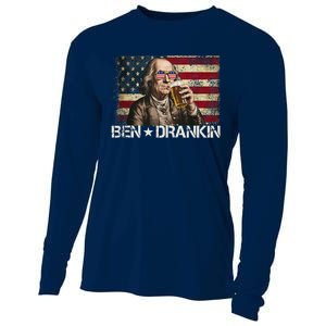 Ben Drankin Funny Beer 4th Of July Retro Usa Flag 4 July Cooling Performance Long Sleeve Crew