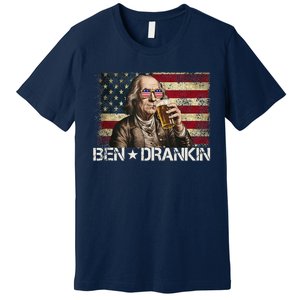 Ben Drankin Funny Beer 4th Of July Retro Usa Flag 4 July Premium T-Shirt