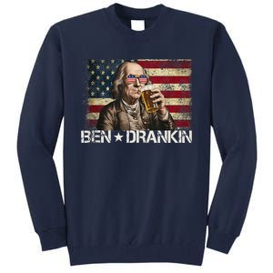 Ben Drankin Funny Beer 4th Of July Retro Usa Flag 4 July Tall Sweatshirt