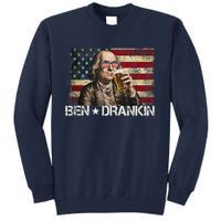 Ben Drankin Funny Beer 4th Of July Retro Usa Flag 4 July Tall Sweatshirt