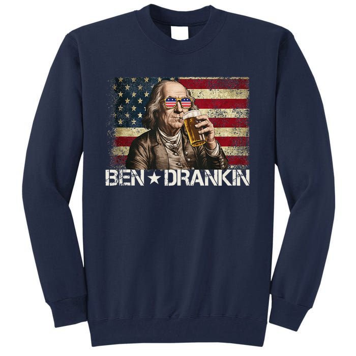 Ben Drankin Funny Beer 4th Of July Retro Usa Flag 4 July Tall Sweatshirt