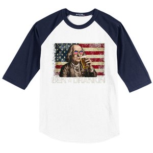 Ben Drankin Funny Beer 4th Of July Retro Usa Flag 4 July Baseball Sleeve Shirt