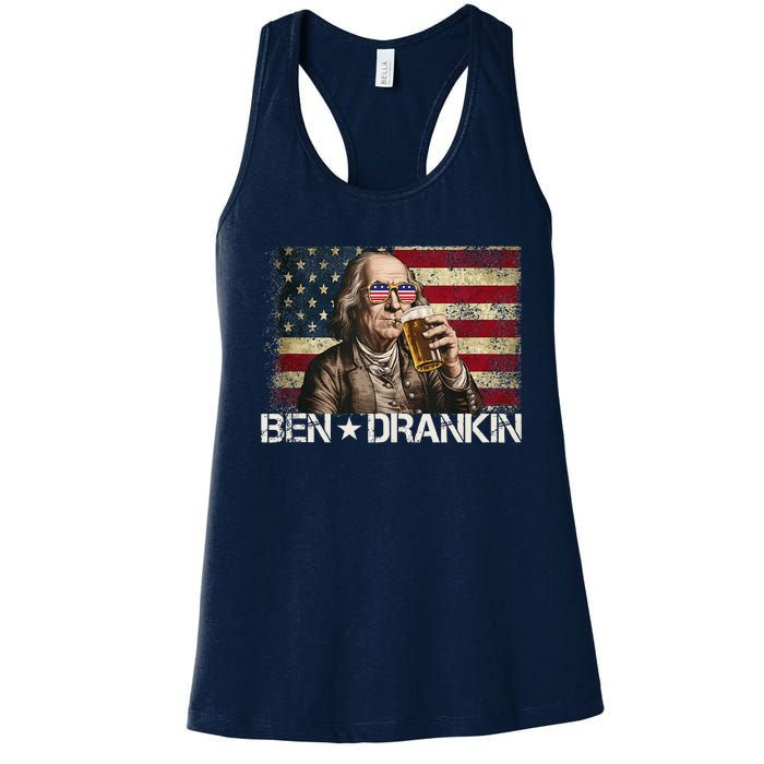 Ben Drankin Funny Beer 4th Of July Retro Usa Flag 4 July Women's Racerback Tank