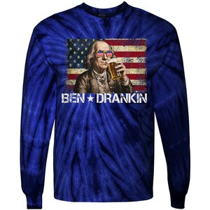 Ben Drankin Funny Beer 4th Of July Retro Usa Flag 4 July Tie-Dye Long Sleeve Shirt