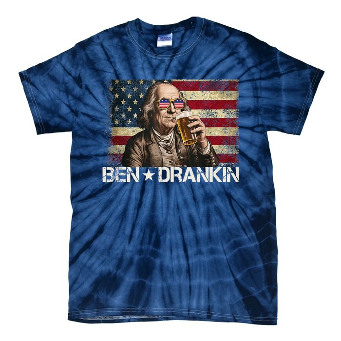 Ben Drankin Funny Beer 4th Of July Retro Usa Flag 4 July Tie-Dye T-Shirt